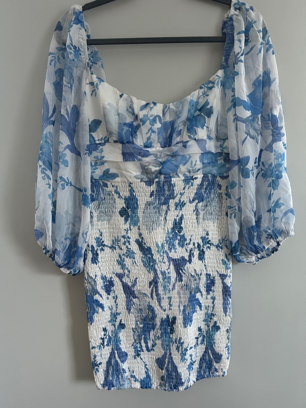 Hello Molly White and Blue Floral Long Sleeve Dress